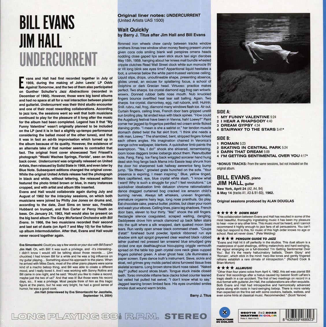 Bill Evans, Jim Hall - Undercurrent (+ 3 bonus tracks) (ltd. ed.) (180g) (blue vinyl)