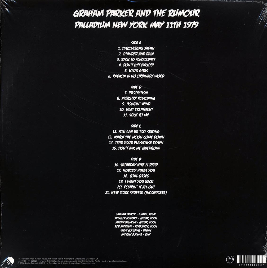 Graham Parker & The Rumour - Palladium New York May 11th 1979 (RSD 2017) (ltd. ed.) (2xLP)