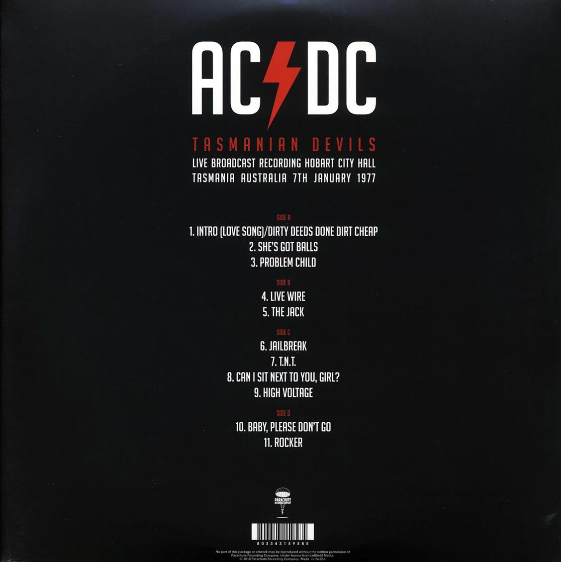 AC/DC - Tasmanian Devils: Live Broadcast Recording, Hobart City Hall, Tasmania, Australia, 7th January 1977 (2xLP)
