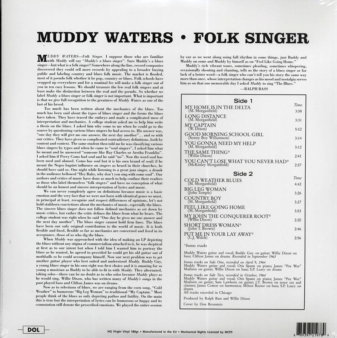 Muddy Waters - Folk Singer (+ 6 bonus tracks) (180g)