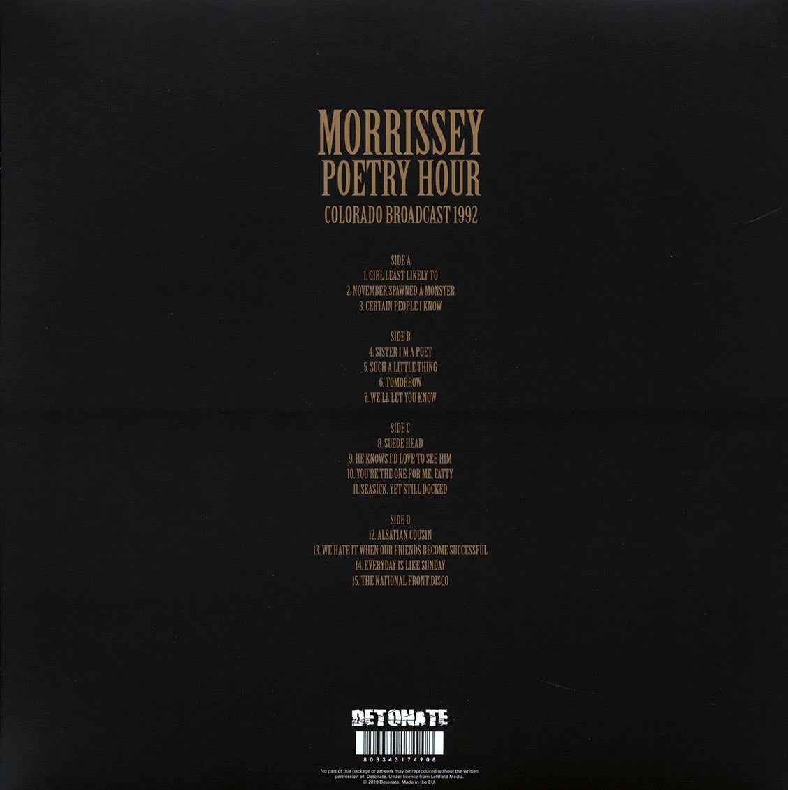 Morrissey - Poetry Hour: Colorado Broadcast 1992 (2xLP) (white vinyl)