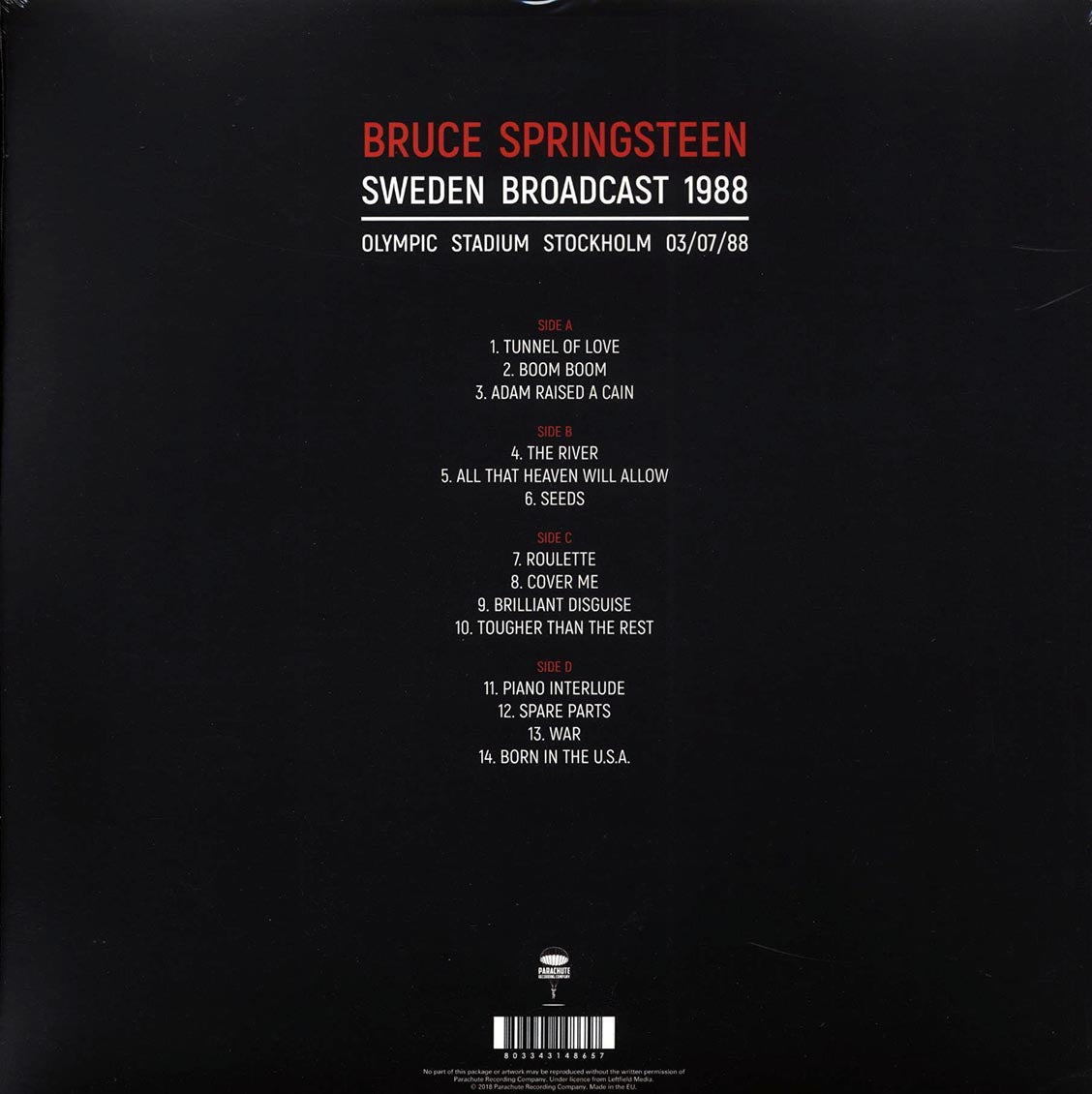 Bruce Springsteen - Sweden Broadcast 1988: Olympic Stadium Stockholm 03/07/88 (ltd. ed.) (2xLP) (white vinyl)