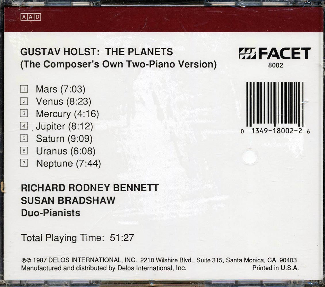 Gustav Holst, Richard Rodney Bennett, Susan Bradshaw - Gustav Holst The Planets; The Composer's Own Two Piano Version
