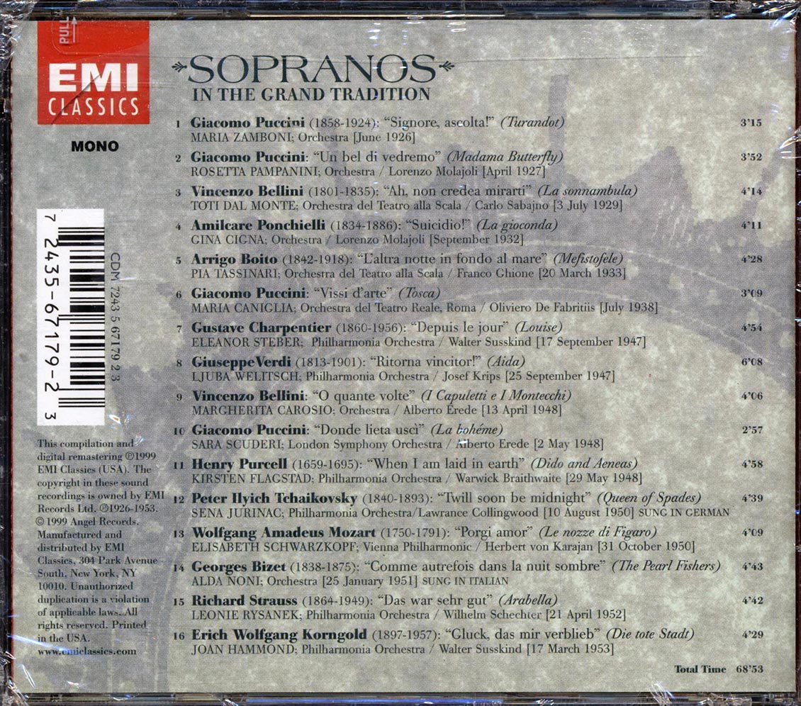 Giacomo Puccini, Vincenzo Bellini, Amilcare Ponchielli, Etc. - Sopranos In The Grand Tradition (marked/ltd stock)