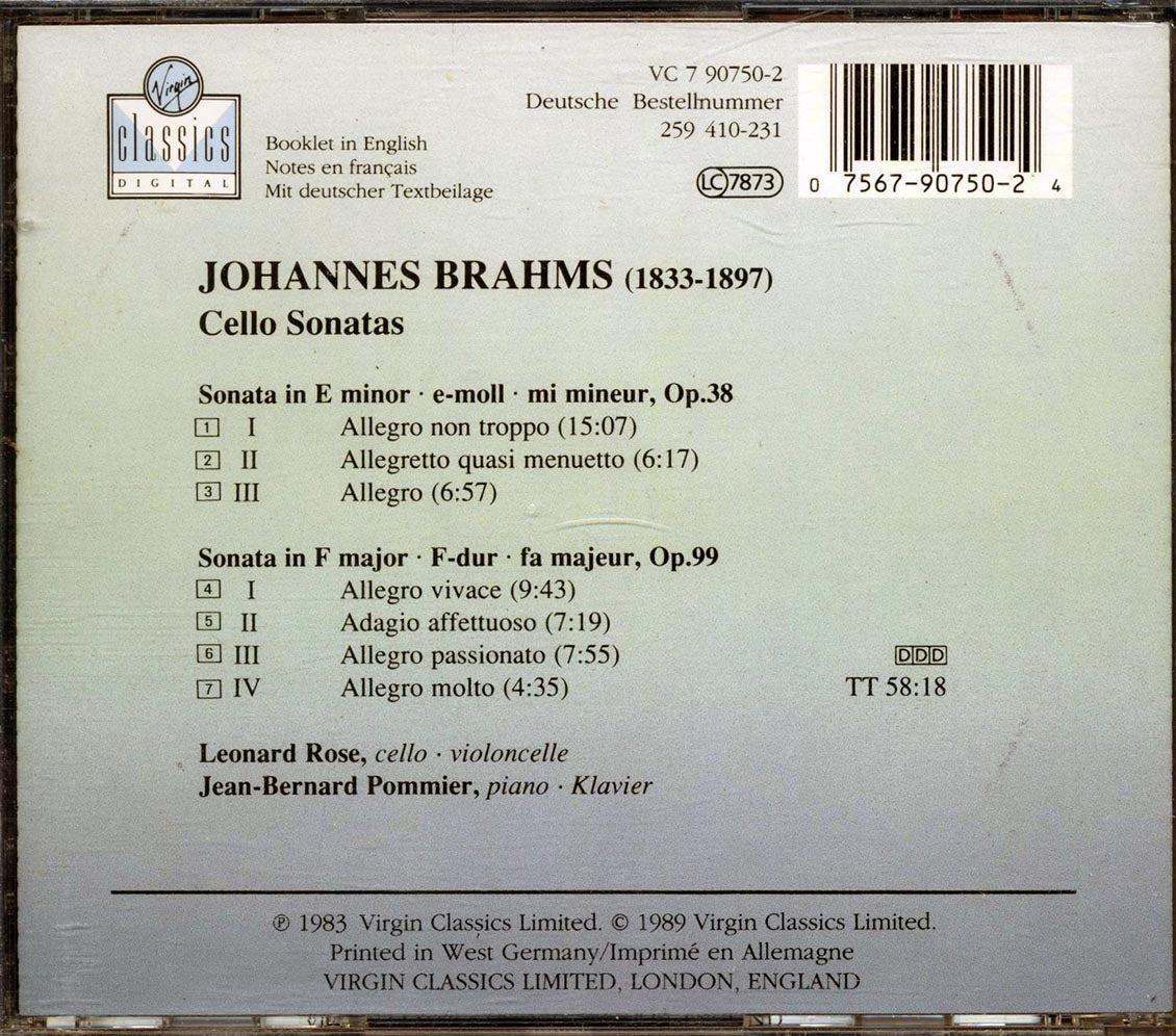 Leonard Rose, Jean-Bernart Pommier, Brahms - Brahms: Cello Sonatas
