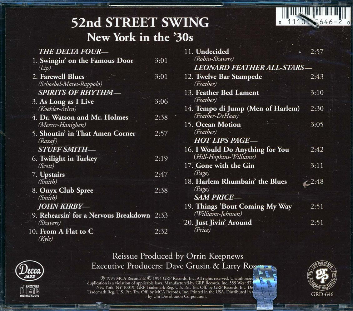 Hot Lips Page, The Delta Four, Spirits Of Rhythm, Stuff Smith, Etc. - 52nd Street Swing: New York In The 30's