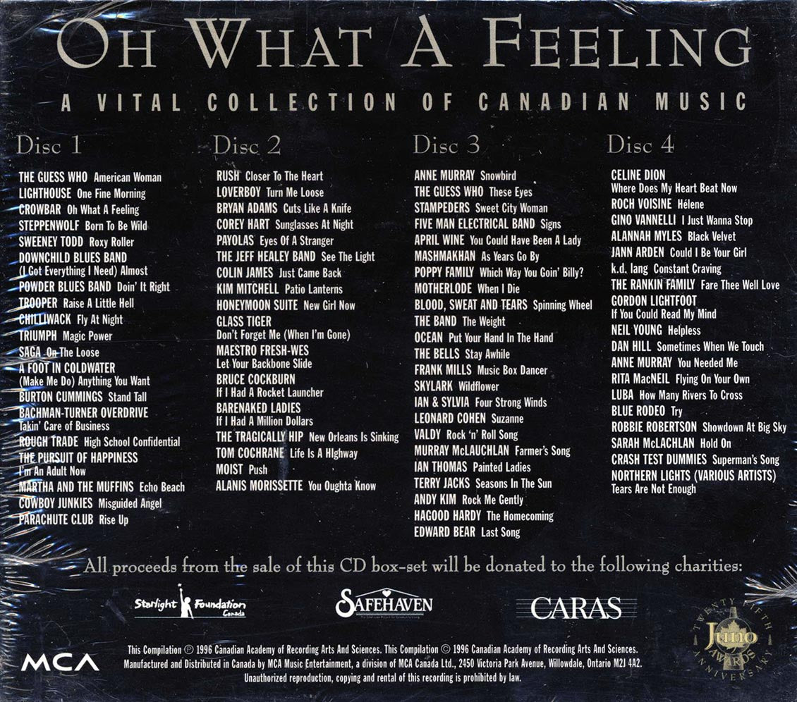 The Guess Who, Steppenwolf, Bachman Turner Overdrive, Rush, Loverboy, Etc. - Oh What A Feeling: A Vital Collection Of Canadian Music (79 tracks) (4xCD) (box set)