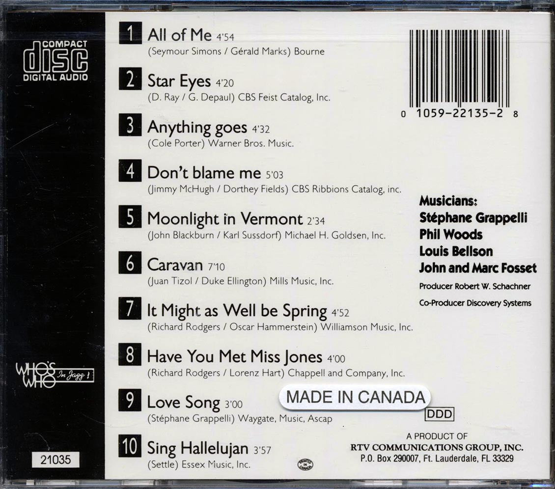 Stephane Grappelli, Phil Woods, Louis Bellson - Recorded September 22, 1987