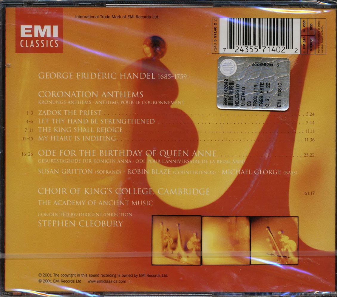 Handel, Choir Of King's College Cambridge, The Academy Of Ancient Music, Stephen Cleobury - Coronation Anthems