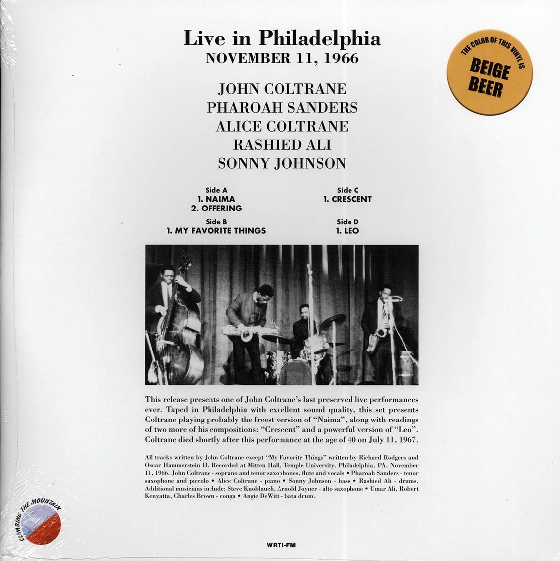 John Coltrane, Pharoah Sandera, Alice Coltrane, Rashied Ali, Sonny Johnson - Live In Philadelphia November 11, 1966 (2xLP) (colored vinyl)