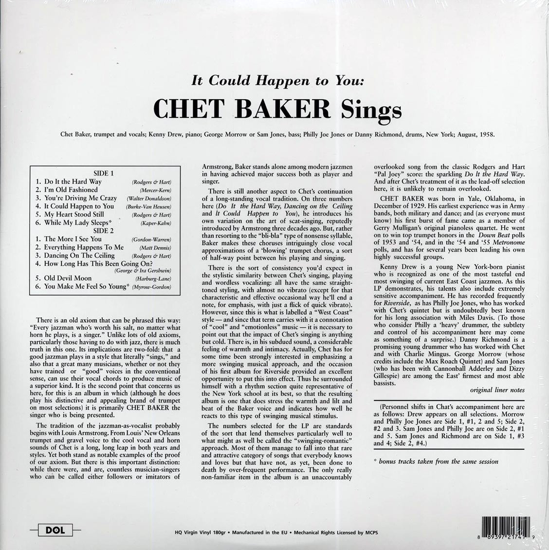 Chet Baker - It Could Happen To You (+ 3 bonus tracks) (180g) (deluxe edition)
