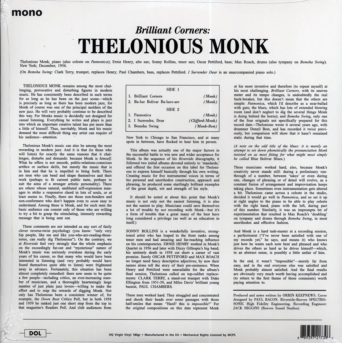 Thelonious Monk - Brilliant Corners (180g) (deluxe edition)