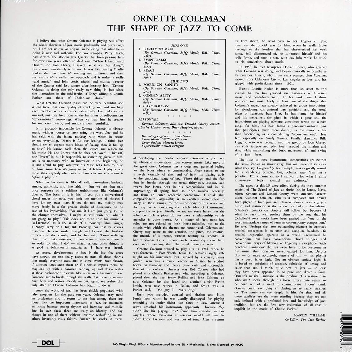 Ornette Coleman - The Shape Of Jazz To Come (180g) (blue vinyl)