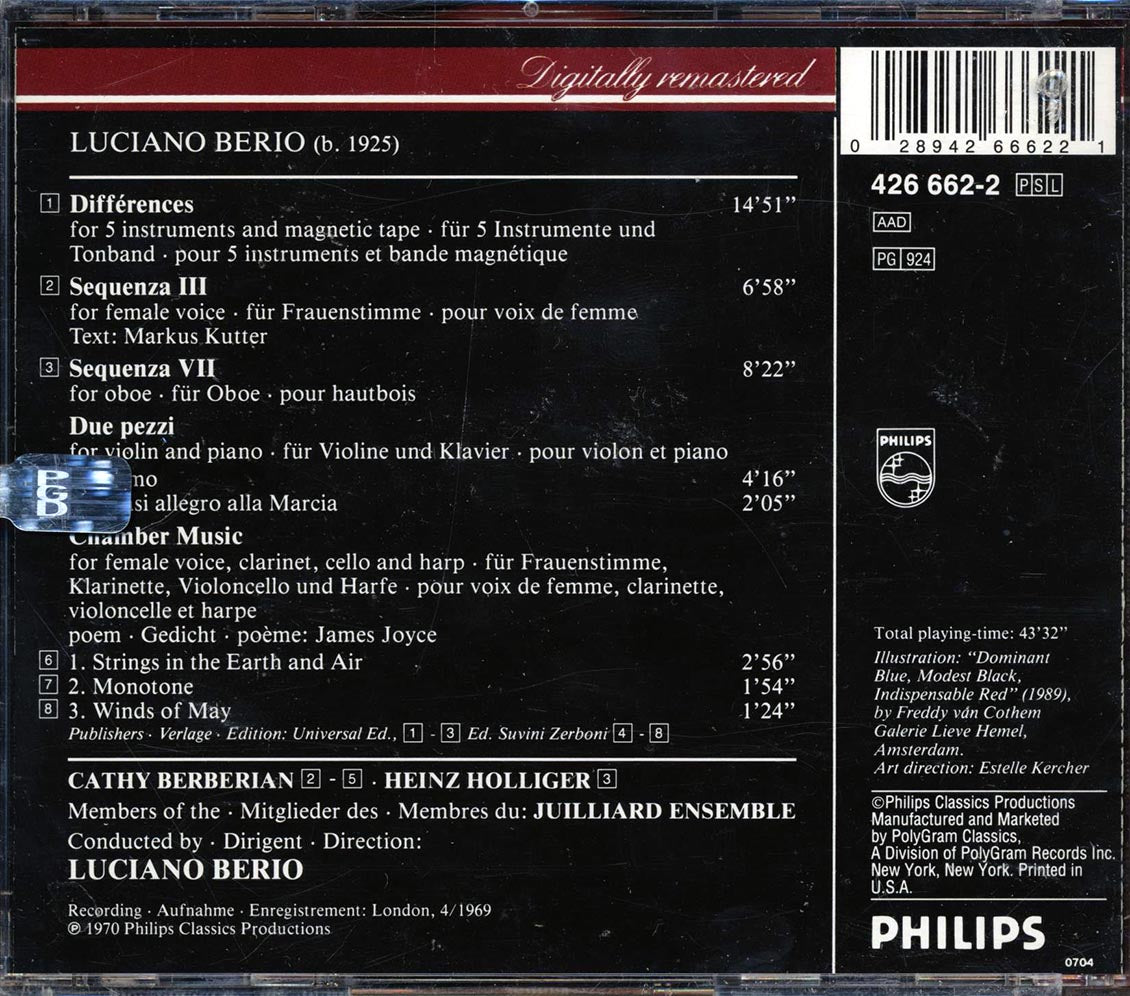 Berio - Sequenza III & VII; Differences; Due Pezzi; Chamber Music