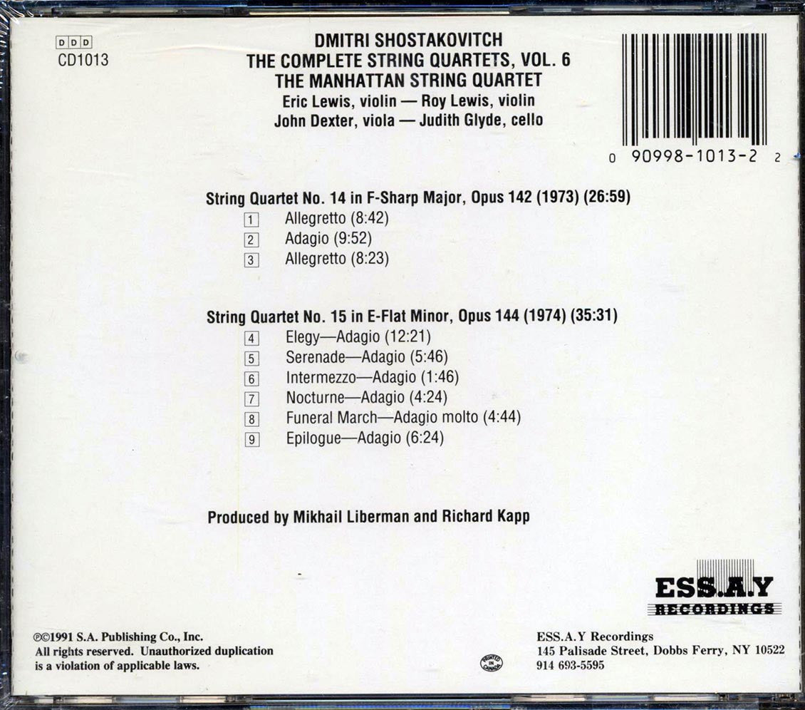 Ashostakovich, The Manhattan String Quartet - The Complete String Quartets Volume 6: Nos. 14 & 15
