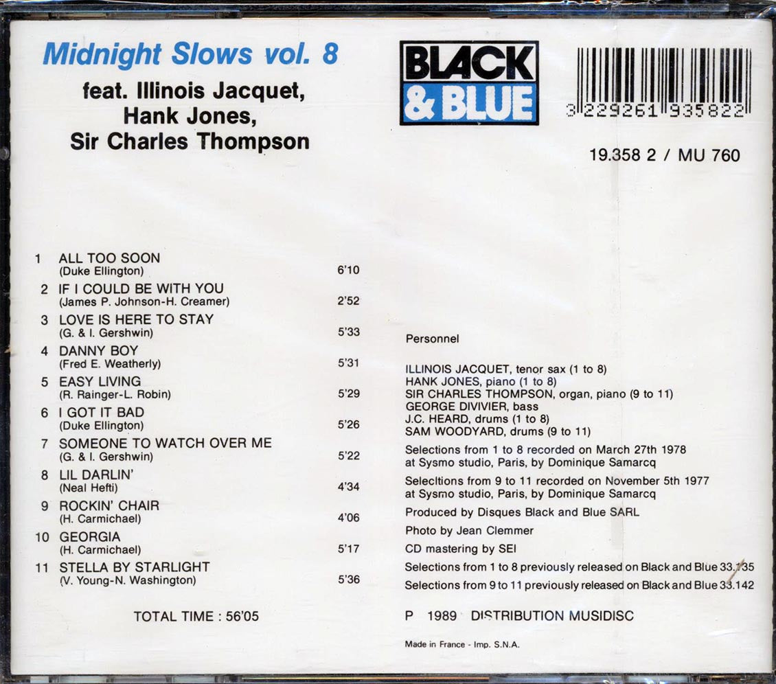 Illinois Jaquet, Hank Jones, Sir Charles Thompson, JC Heard, George Duvivier - Midnight Slows Volume 8