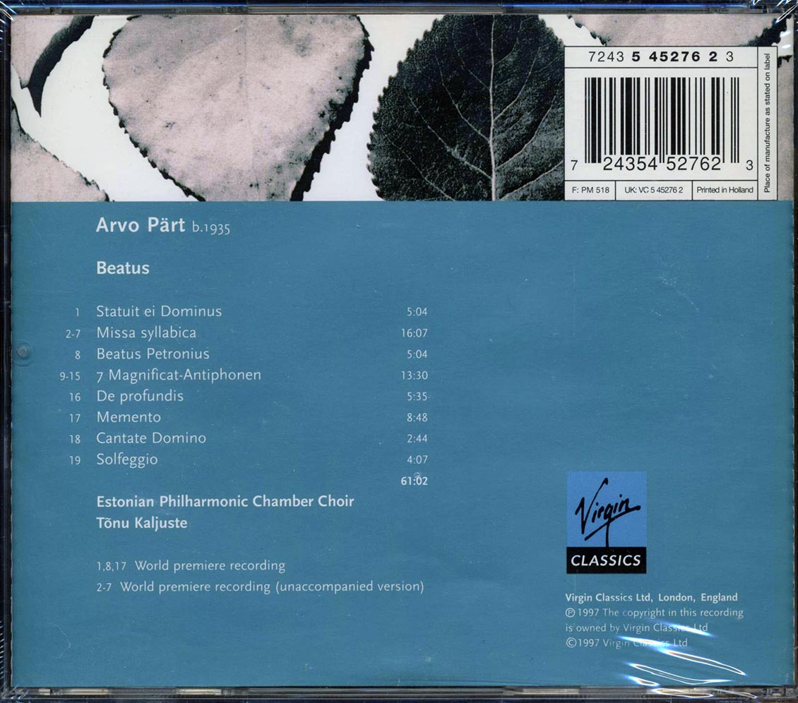 Arvo Part, Estonian Philharmonic Chamber Choir, Tonu Kaljuste - Beatus