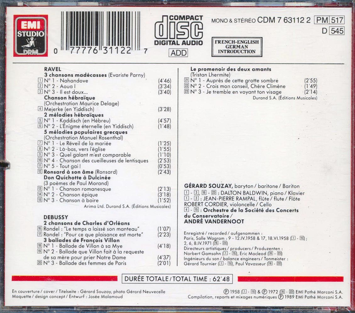 Gerard Souzay  - Ravel Debussy Melodies