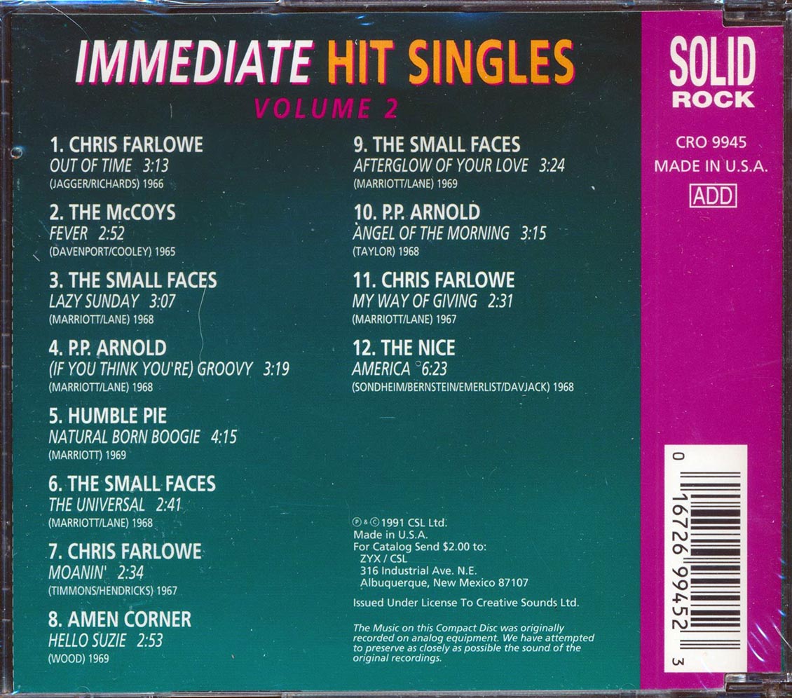Chris Farlowe, The McCoys, The Small Faces, Etc. - Immediate Hit Singles Volume 2