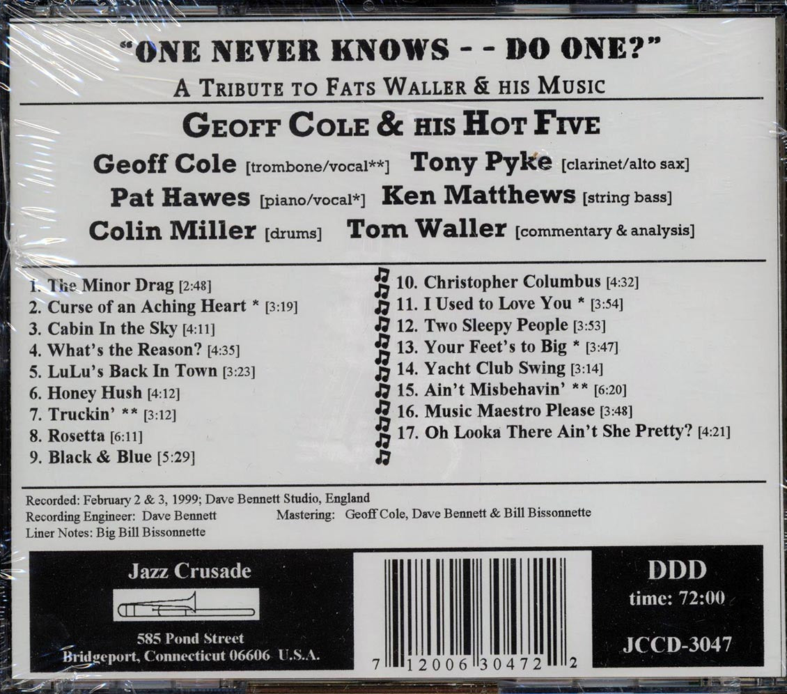 Geoff Cole & His Hot Five - One Never Knows Do One? A Tribute To Fats Waller & His Music