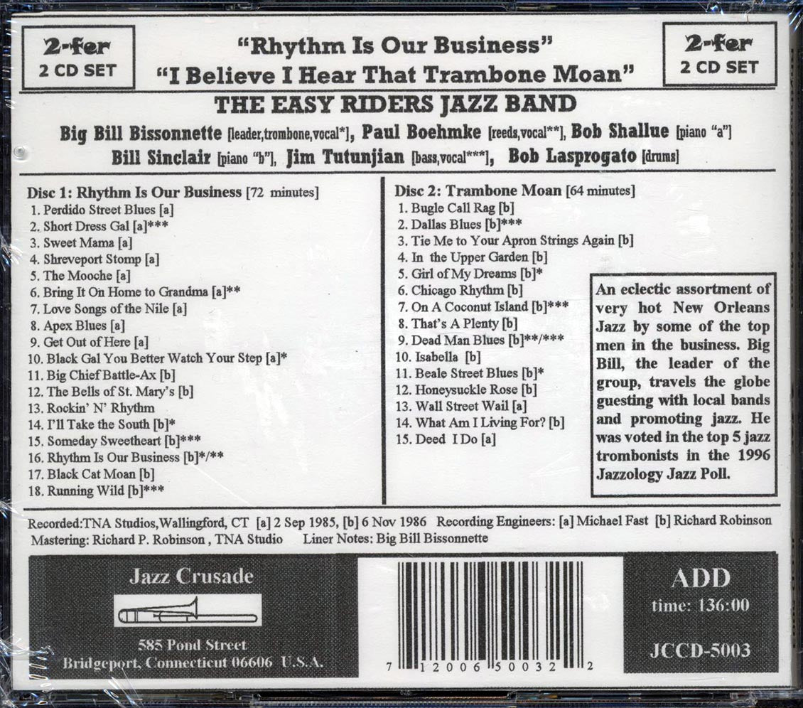 Big Bill Bissonnette & His Easy Riders Jazz Band - Rhythm Is Our Business + Big Bill Bissonnette & His Easy Riders Jazz Band 1986 (2xCD)