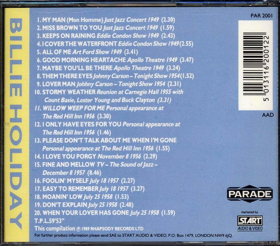 Billie Holiday - In Person, In Concert (20 tracks)