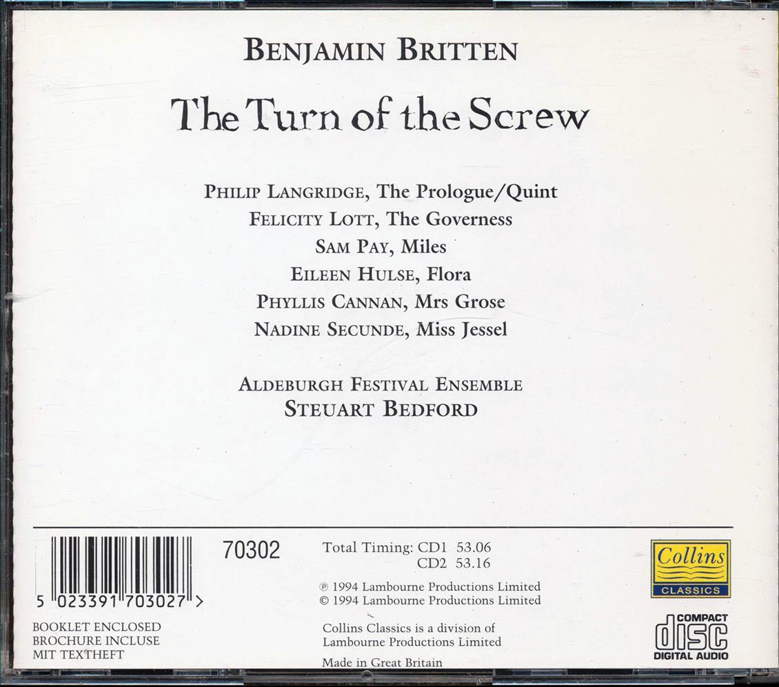 Benjamin Britten, Felicity Lott, Philip Langridge, Etc. - The Turn Of The Screw  (2xCD)