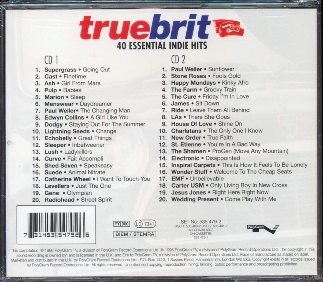 New Order, Radiohead, The Cure, Etc. - Truebrit 40 Essential Indie Hits  (40 tracks) (2xCD)