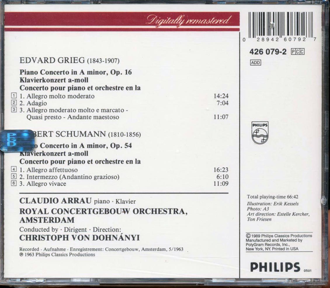Grieg Schumann, Claudio Arrau, Royal Concertgebouw, Etc. - Piano Concertos Klavierkonzerte