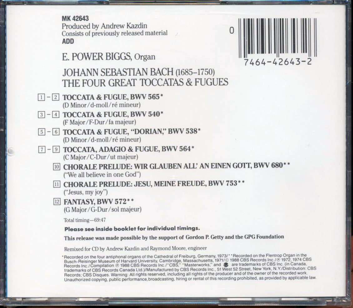 Bach E. Power Biggs  - The Four Great Toccatas And Fugues