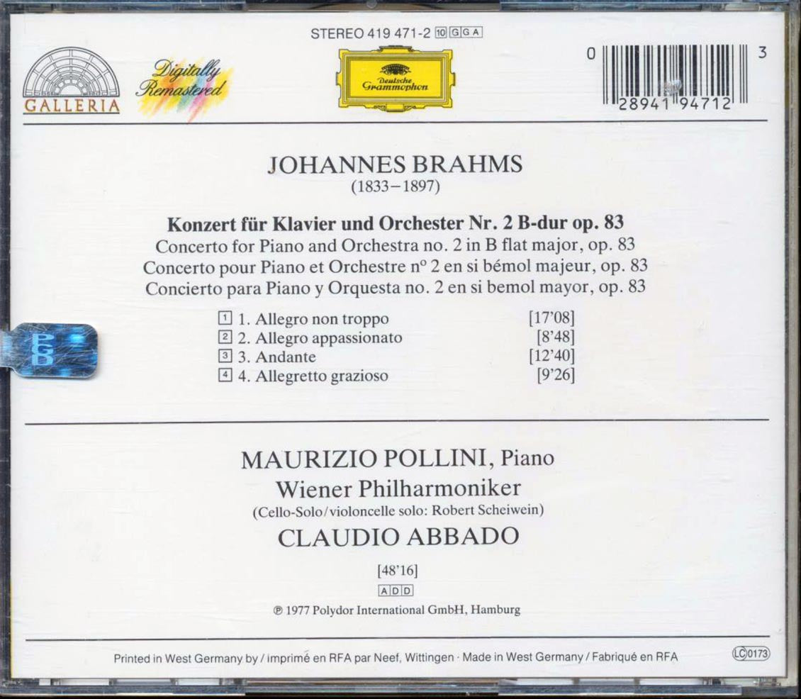 Johannes Brahms, Maurizo Pollini, Claudio Abbado, Etc. - Piano Concertos Number Two