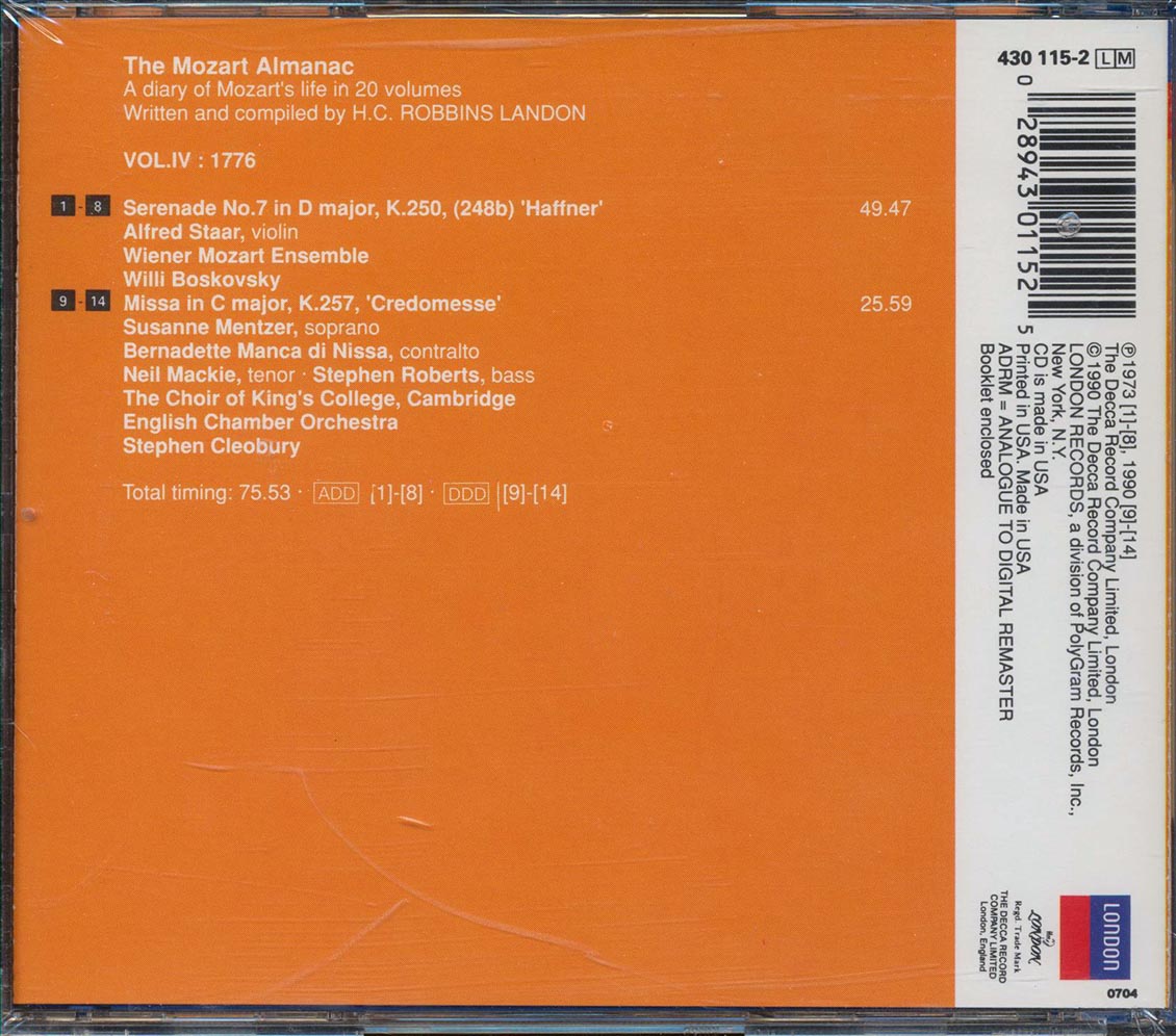 Willi Boskovsky, Wiener Mozart Ensemble, Stephen Cleobury, Etc. - The Mozart Almanac 1776