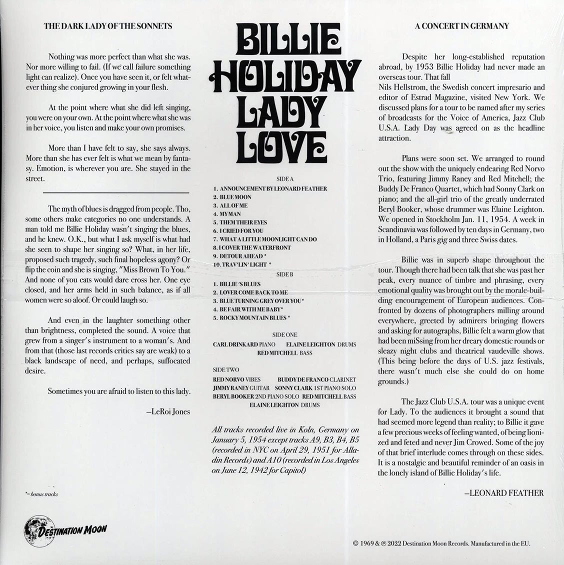 Billie Holiday - Lady Love: Live In Europe 1954 (ltd. 500 copies made) (clear vinyl)
