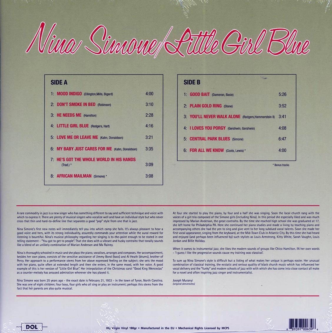 Nina Simone - Little Girl Blue (180g) (green vinyl)