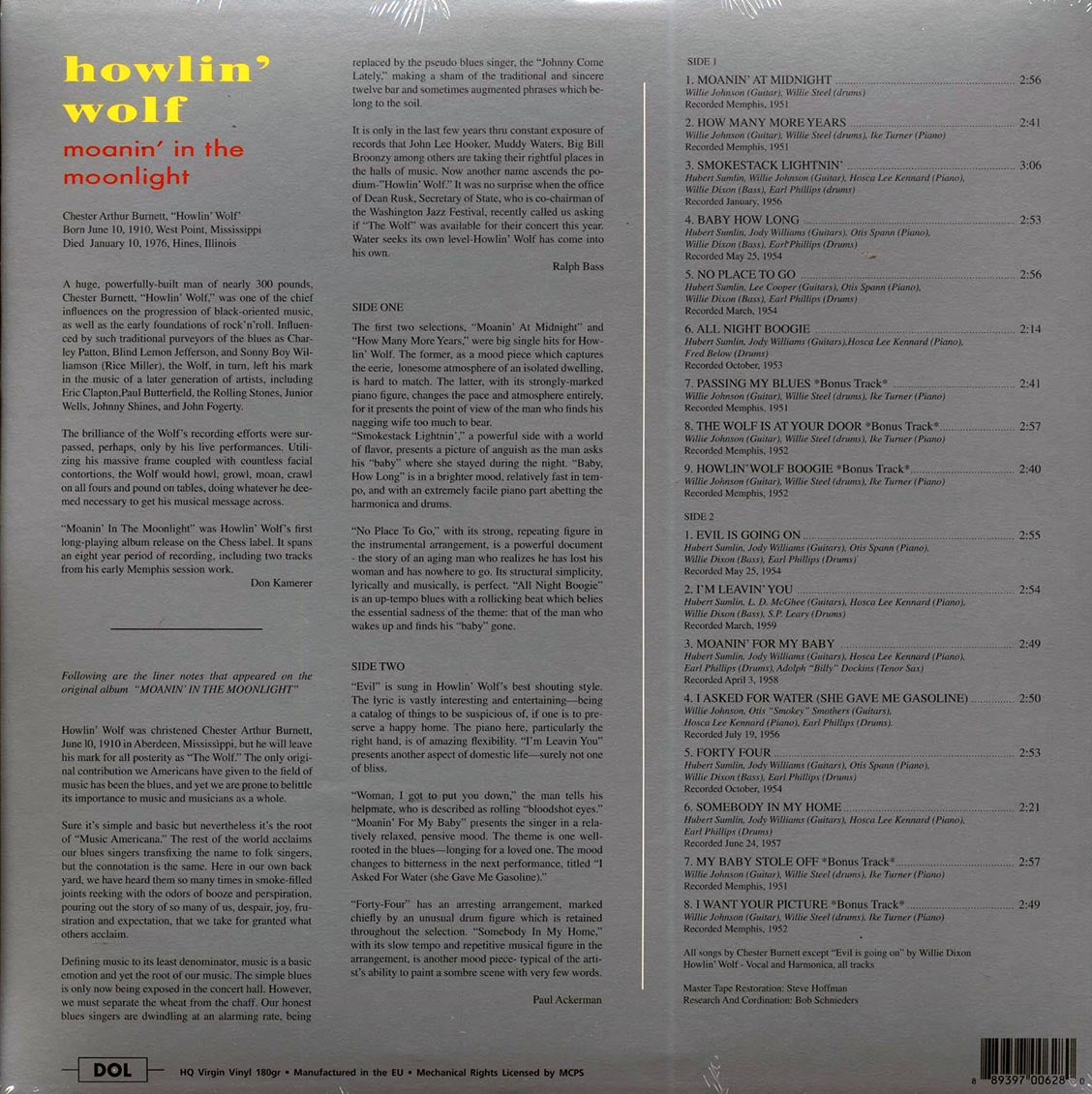 Howlin' Wolf - Moanin' In The Moonlight (180g) (colored vinyl)