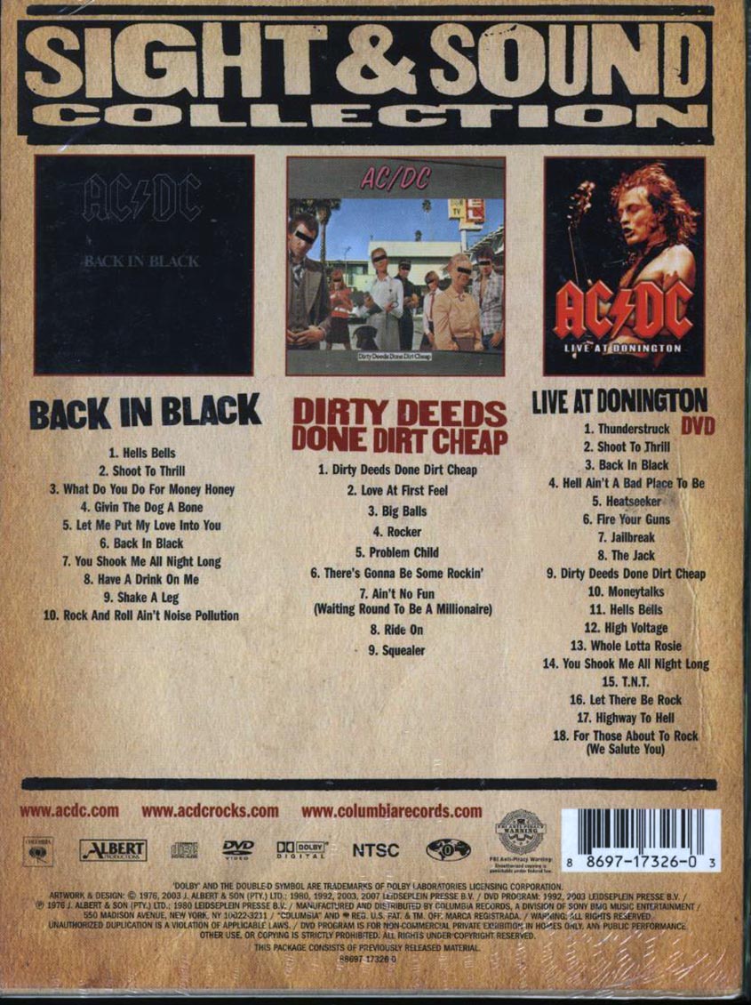 AC/DC - Sight & Sound Collection: Back In Black + Dirty Deeds Done Dirt Cheap + Live At Donington DVD (2xCD) (box set) (incl. DVD) (remastered)