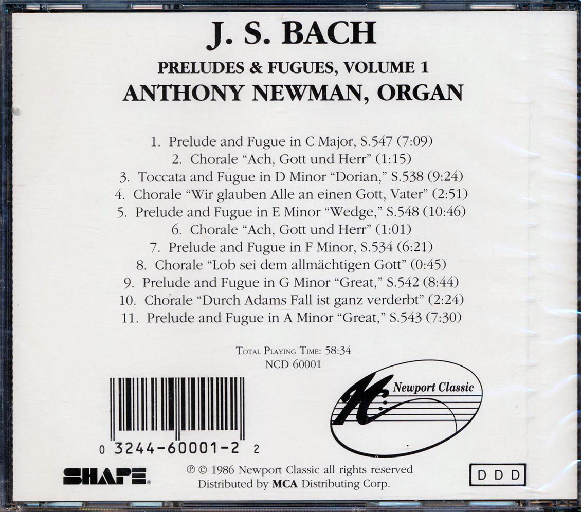 Bach, Anthony Newman - Preludes & Fugues For Organ Volume 1