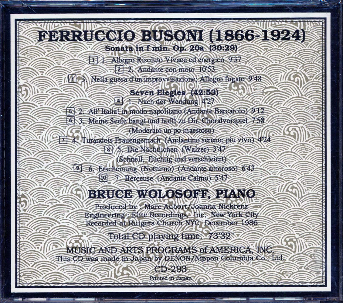 Ferruccio Busoni, Bruce Wolosoff - Piano Sonata In F Minor, Op. 20a Sevel Elegies