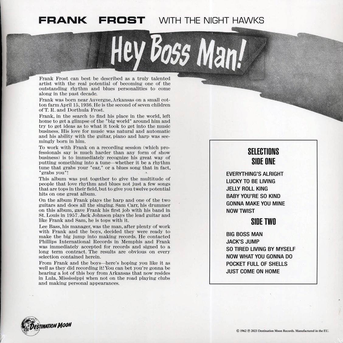 Frank Frost With The Night Hawks - Hey Boss Man! (ltd. 500 copies made) (clear vinyl)