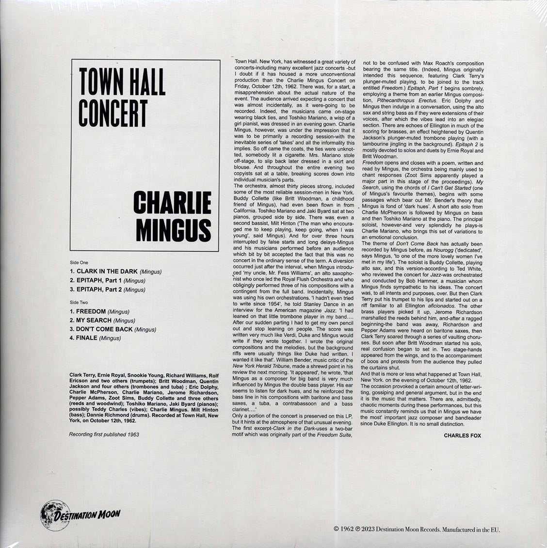 Charles Mingus - Town Hall Concert (ltd. 500 copies made) (clear vinyl)