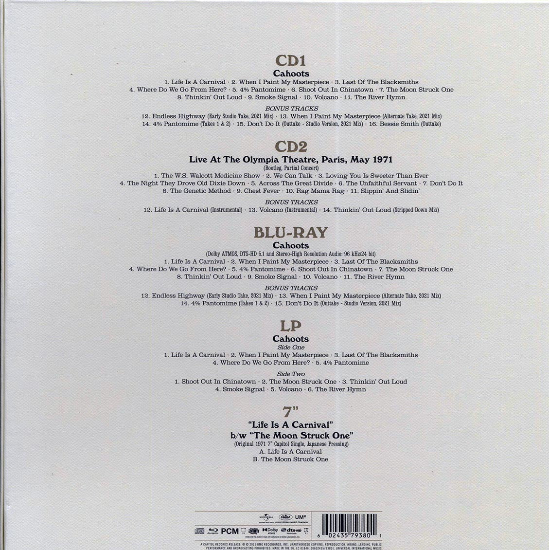 The Band - Cahoots (1 LP + 2 CD + Blu-ray + 7") (50th Anniv. Ed.) (box set) (remastered) (incl. blu-ray) (incl. 2xCD) (incl. 7")