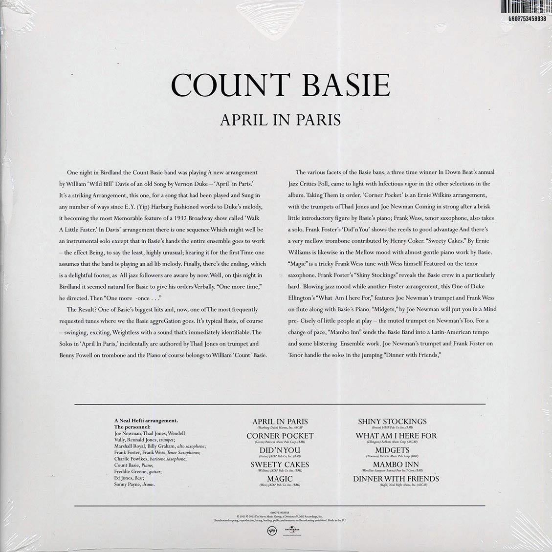 Count Basie & His Orchestra - April In Paris (stereo) (180g) (remastered)