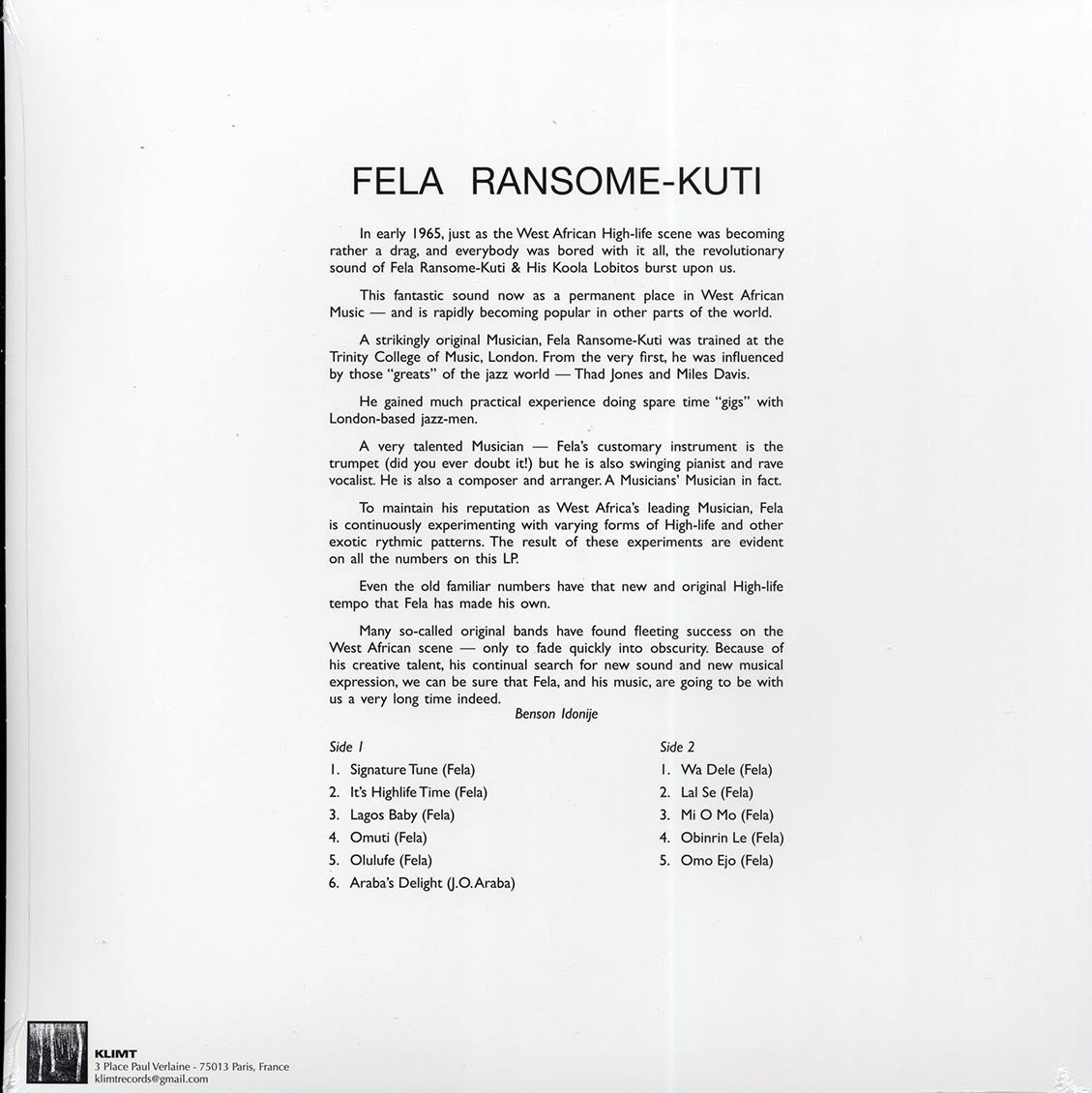 Fela Ransome Kuti & His Koola Lobitos - Fela Ransome Kuti & His Koola Lobitos (ltd. ed.) (clear vinyl)