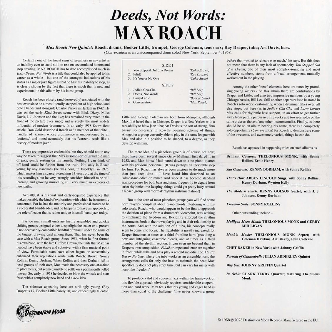 Max Roach - Deeds, Not Words (ltd. 500 copies made) (clear vinyl)