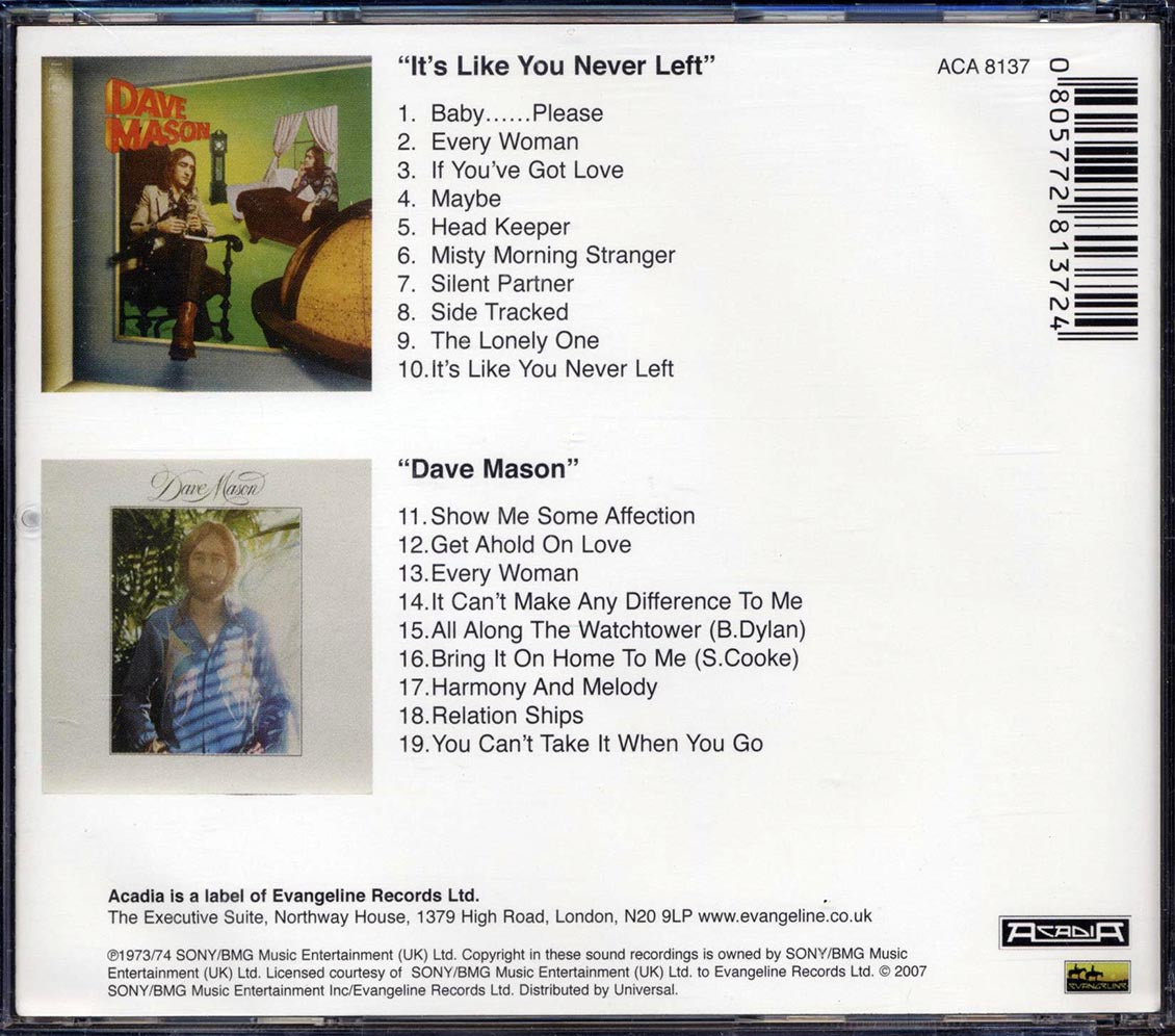Dave Mason - It's Like You Never Left + Dave Mason (2 albums on 1 CD)