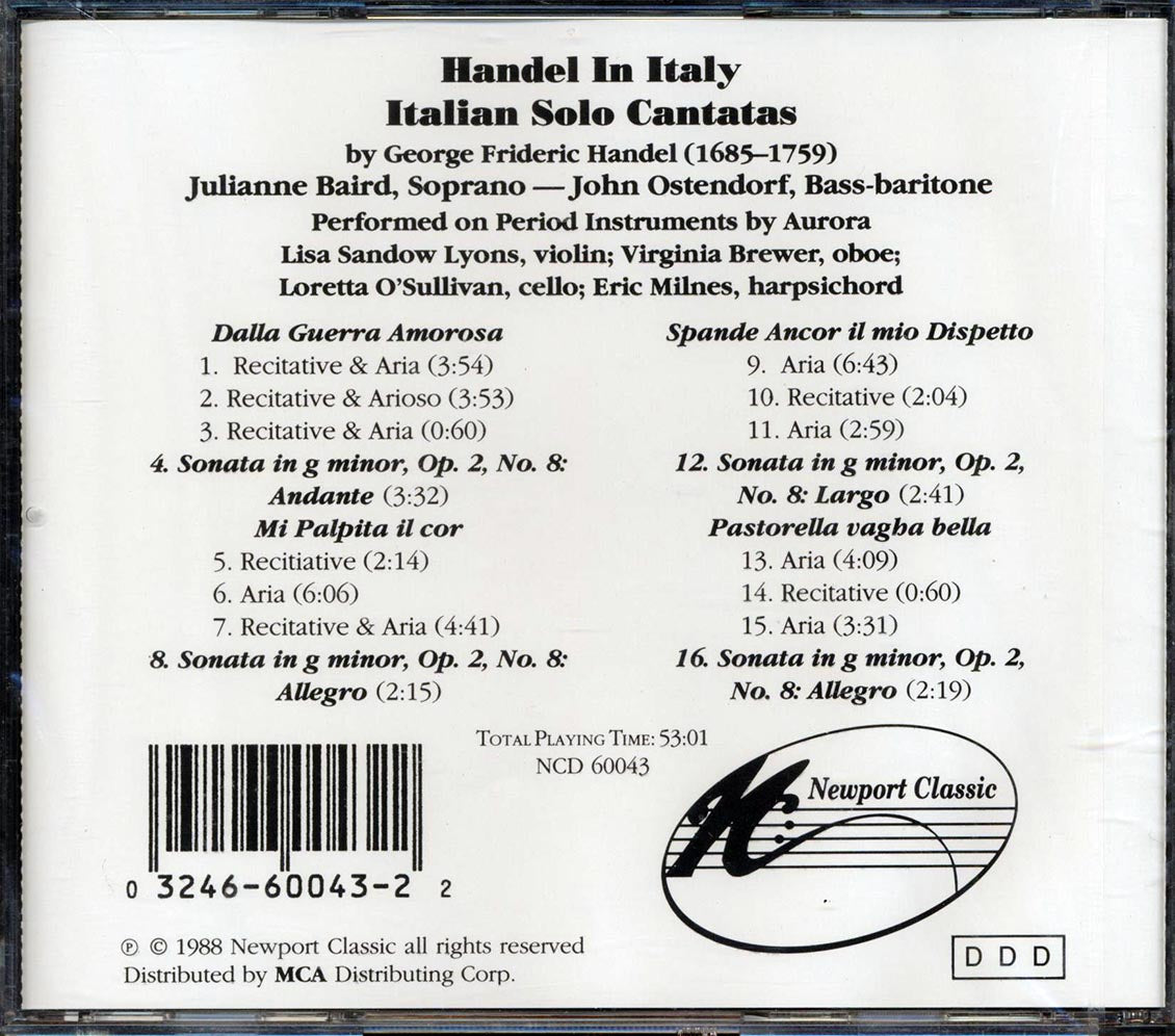 George Frideric Handel, Julianne Baird, John Ostendorf, Aurora - Handel In Italy: Italian Solo Cantatas