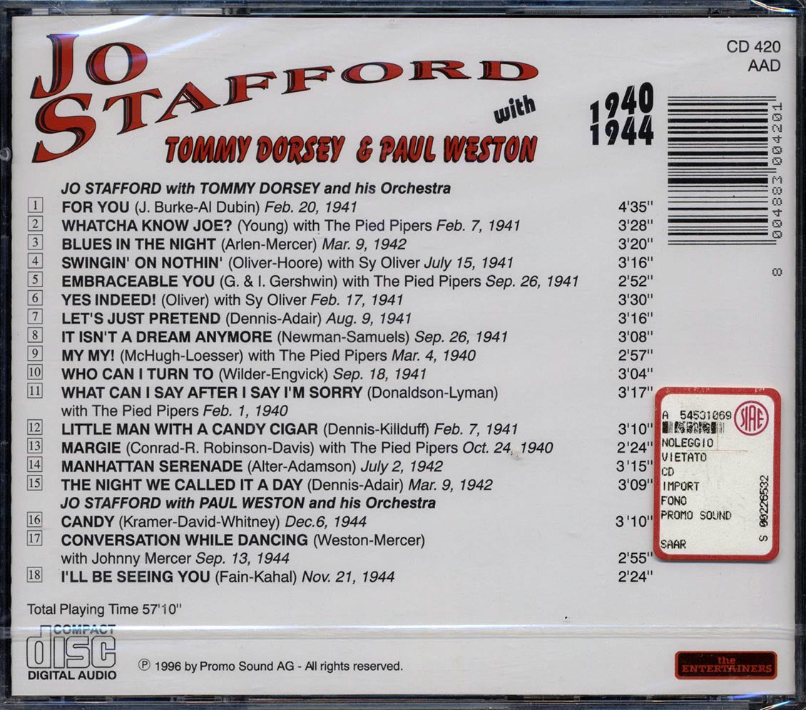 Jo Stafford - Jo Stafford With Tommy Dorsey & Paul Weston 1940-1944