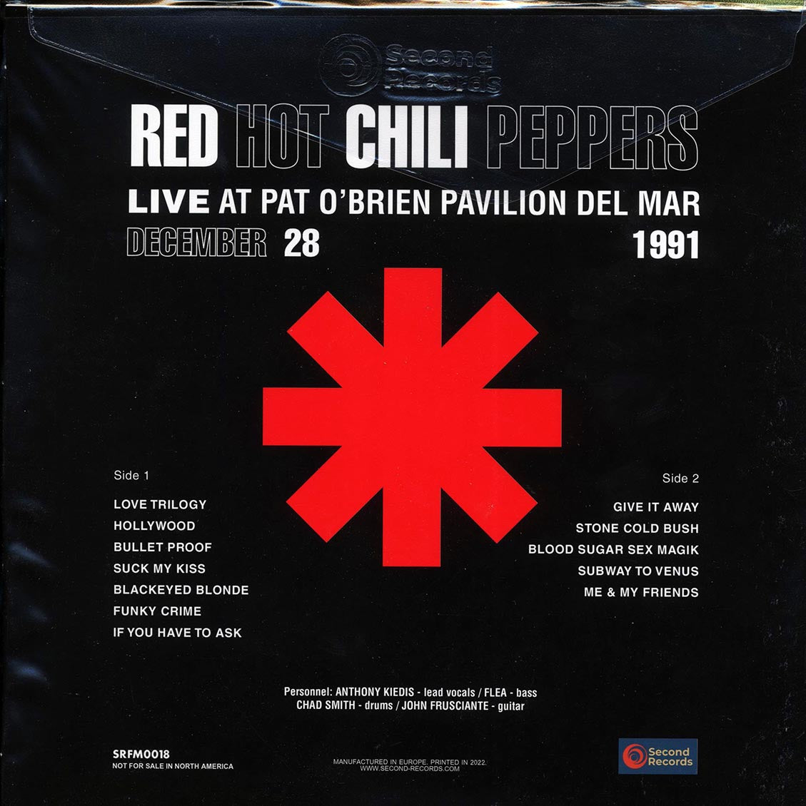 Red Hot Chili Peppers - Live At Pat O'Brien Pavilion Del Mar December 28 1991 (180g) (red vinyl)