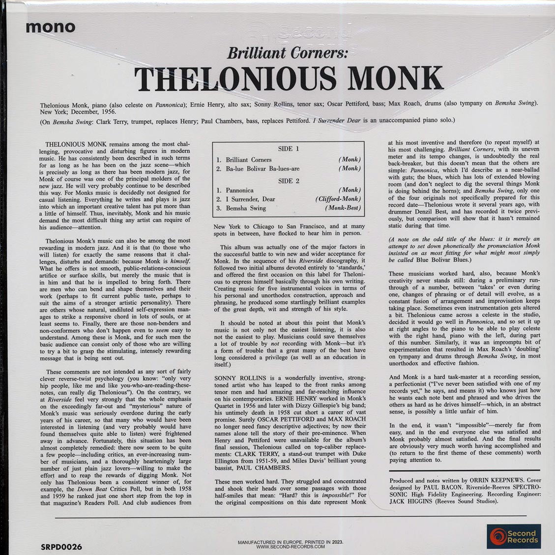 Thelonious Monk - Brilliant Corners (180g) (clear vinyl)