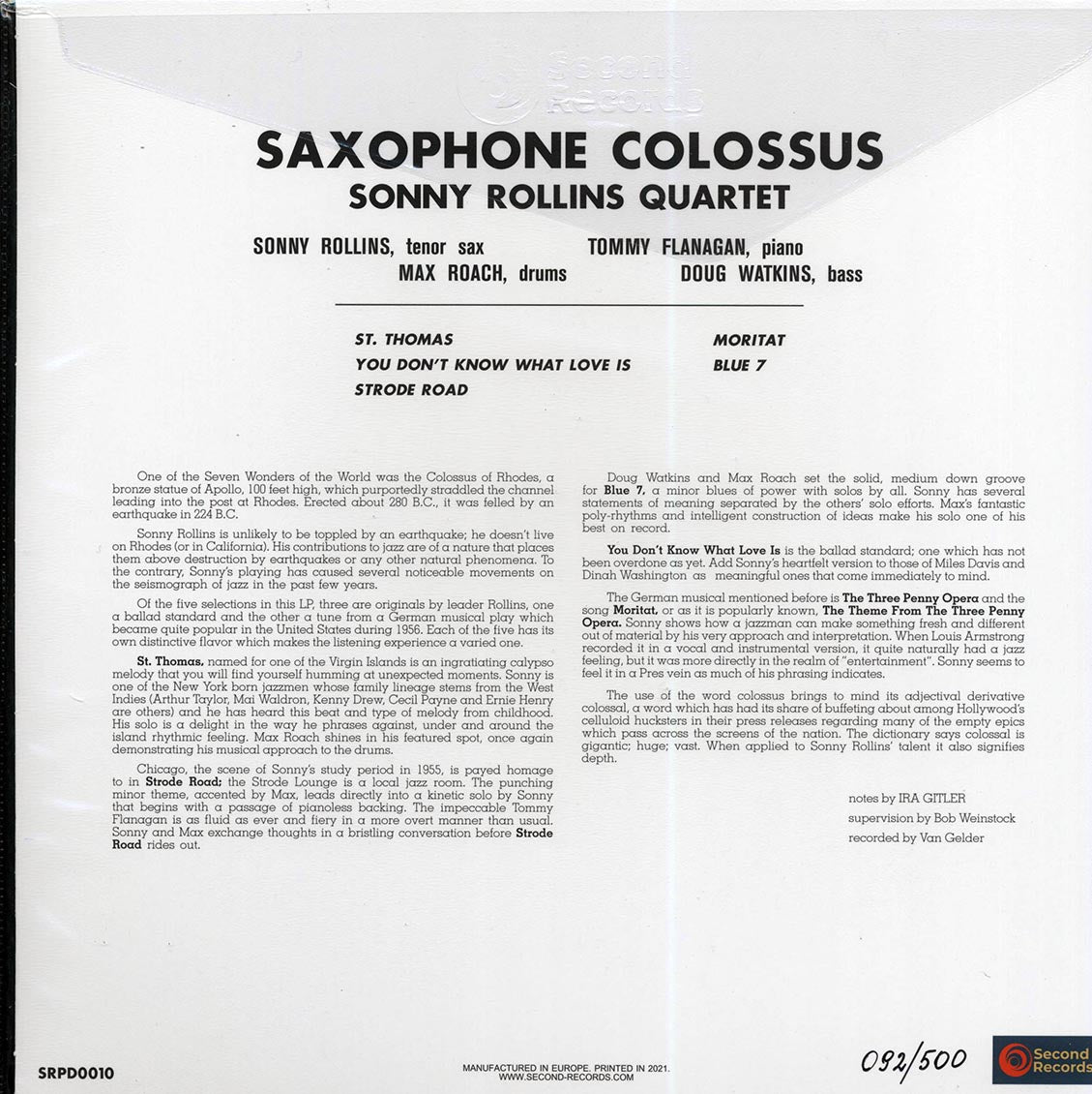 Sonny Rollins - Saxophone Colossus (180g) (blue vinyl)